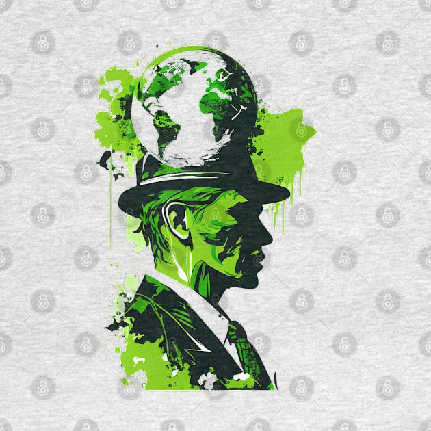 Wear Your Passion for the Planet with Our Abstract White and Green Climate Activist Man Face Portrait Design by Greenbubble